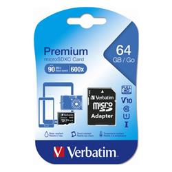 MEMORIA MICROSDHC VERBATIM 64GB PREMIUM 90MB/S 600X V10 C10