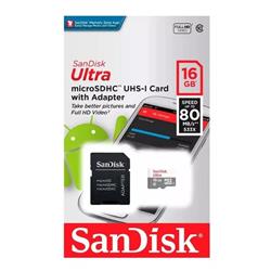 MEMORIA MICROSDHC SANDISCK ULTRA 16GB 80MB/S CON ADAPTADOR C10